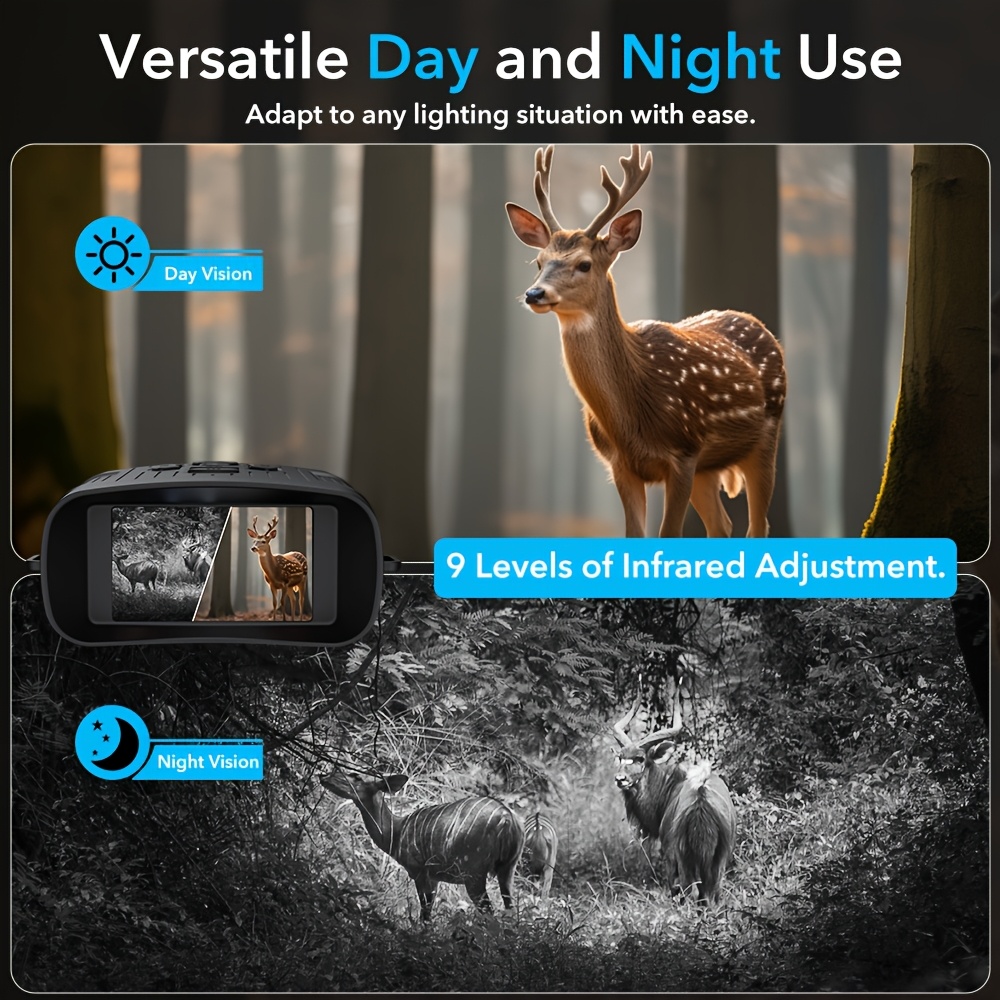 36MP 4K Night Vision Goggles Binoculars, with Infrared, 7.62 cm HD Large Screen, 10X Magnification, Infrared Digital Night Vision Camera for 100% Darkness Viewing, Hunting Surveillance Scope, Tactical Binoculars for Adults