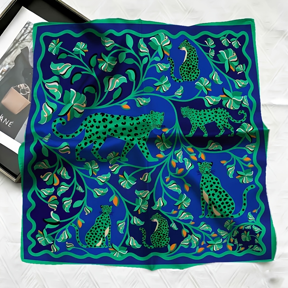 TEMU Bandana à imprimé floral léopard vert rétro, design de couleur pour toutes les occasions, foulard de style tendance pour soi- et pour offrir,