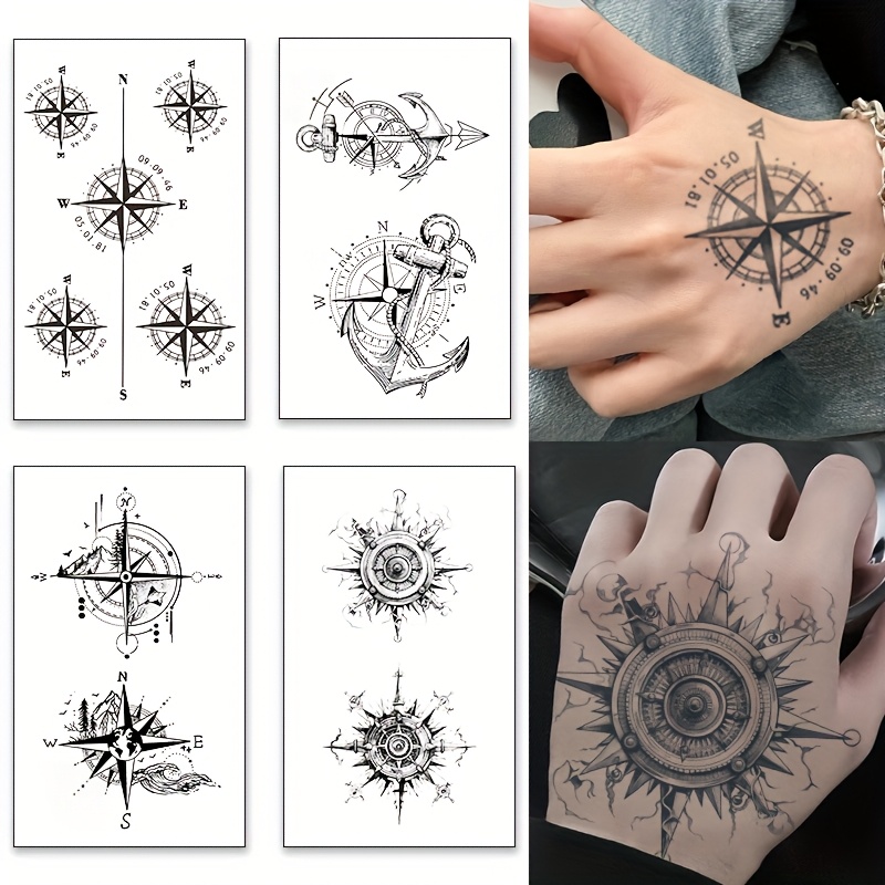 Image of 4pcs Of Helm Heart Anchor Temporary Tattoo Stickers, Herbal Waterproof Long-lasting Non-reflective Fake Tattoos For Men And Women, Suitable For , Neck, And Back Of Hands