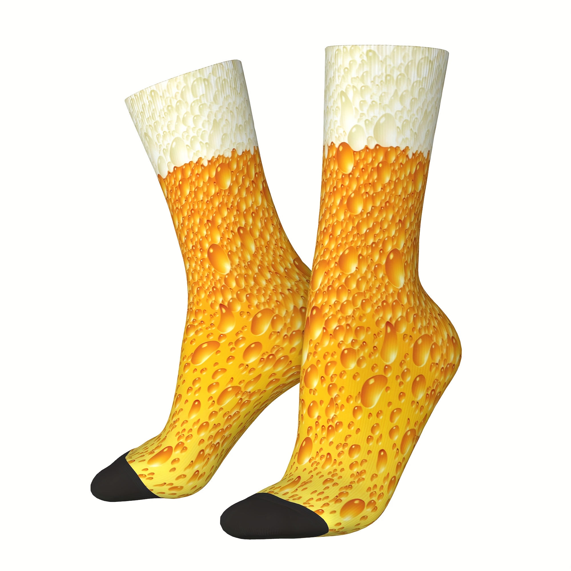 TEMU A Pair Of Beer Foam Men's Long Socks For Autumn And Winter, Featuring Harajuku-style Polyester Prints And A Hip-hop Vibe