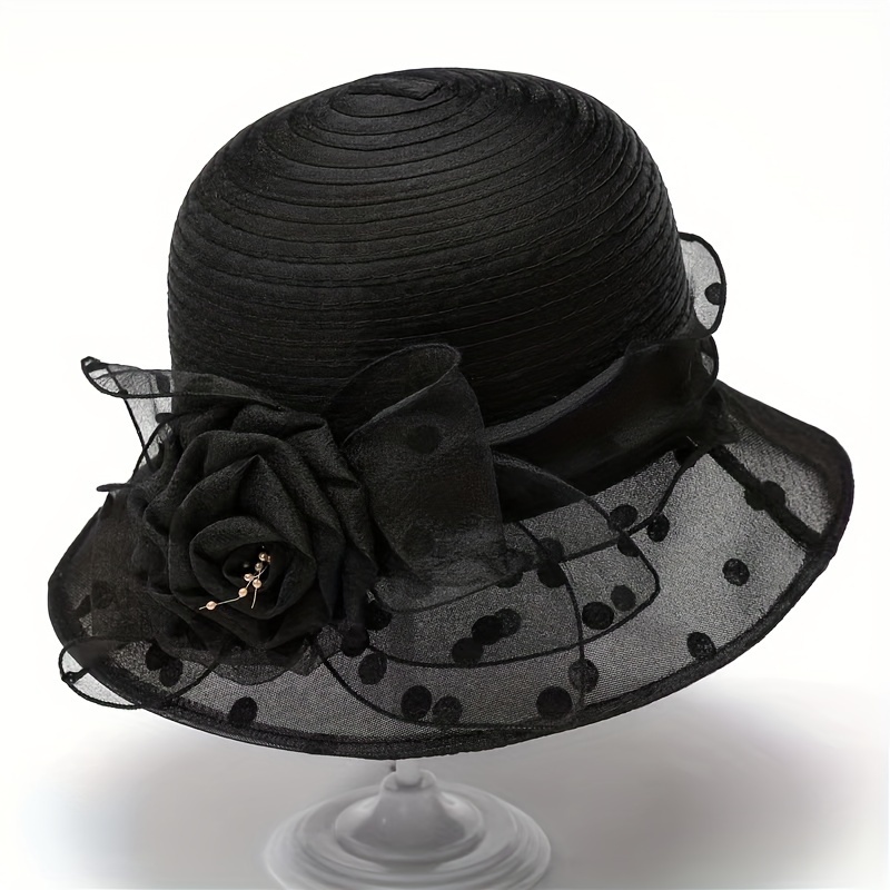 

Polka Dot Print Sun Hats Elegant Mesh Breathable Wedding Derby Hats Trendy Travel Beach Hats For Women Girls