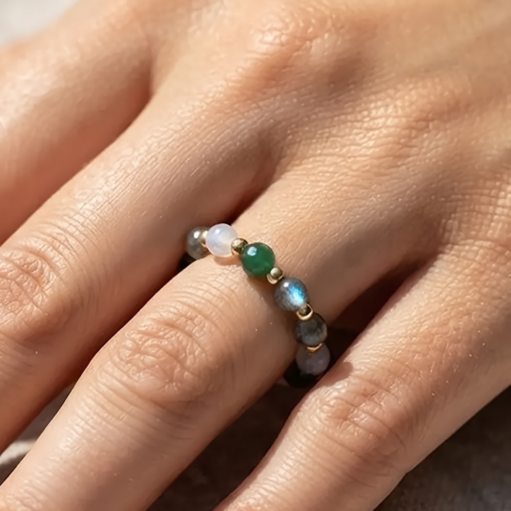 3pcs Natural Stone Handmade Stretch Ring Set with 14K Gold Plating