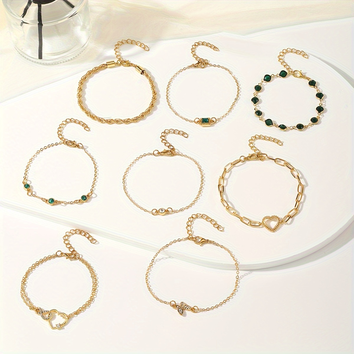 8pcs set elegant ladies fashion bracelet set heart geometric layered jewelry iron with   accents   for daily party wear Product details 1