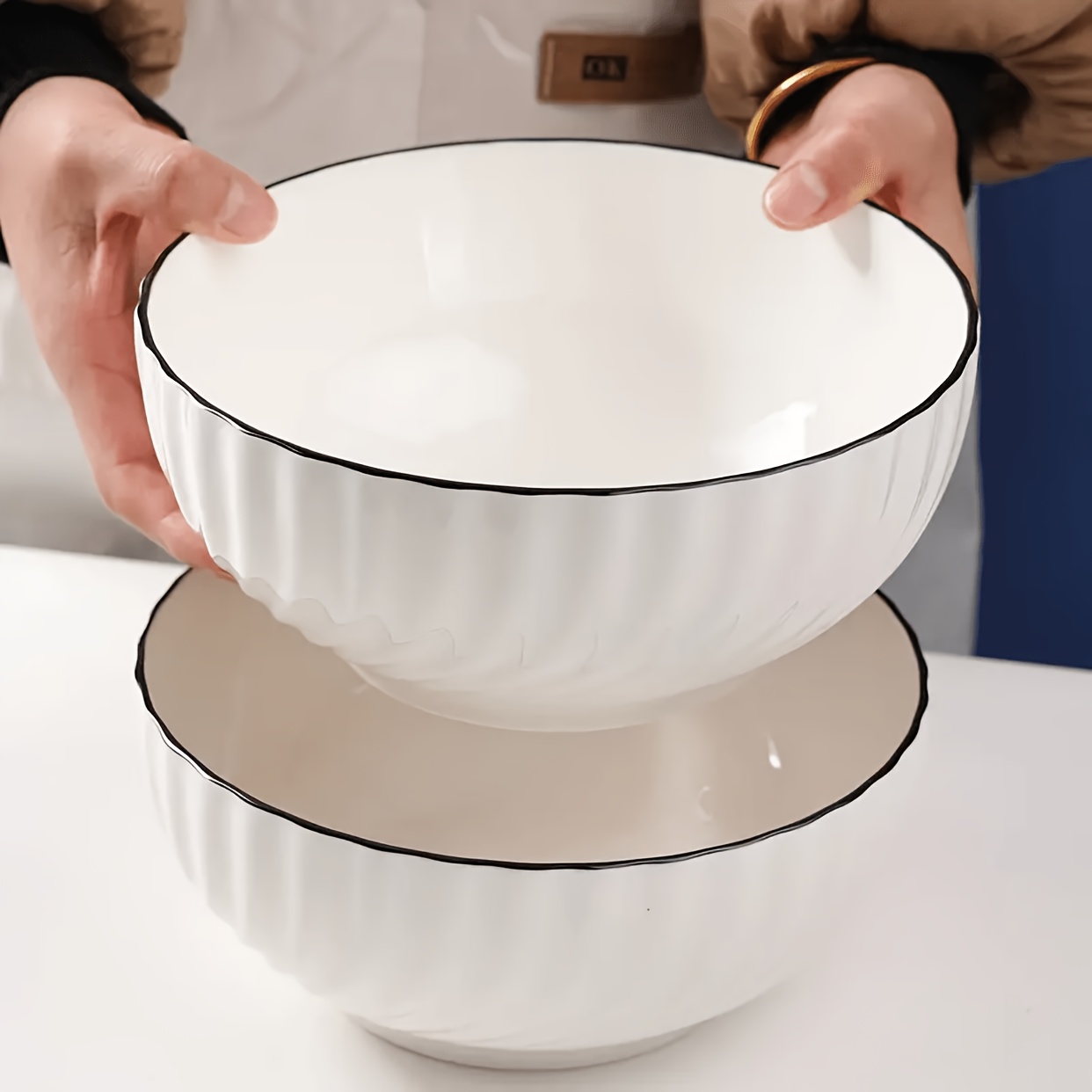 TEMU 2pcs Ceramic Bowls, 8-inch Large White Soup Bowls, Pasta Bowls, , Microwave And Dishwasher Safe, Ideal Tableware For Home And