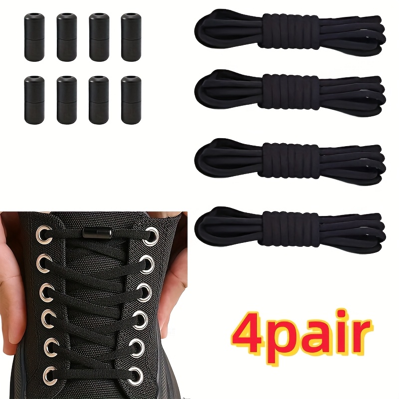Image of 4-pair No-tie Shoelace Set, Simple Capsule Button Lightweight Fashionable Elastic Shoelaces, Unisex, Easy For Daily Wear, Lazy Shoelaces. Suitable For Casual Shoes, Sneakers, And Canvas Shoes
