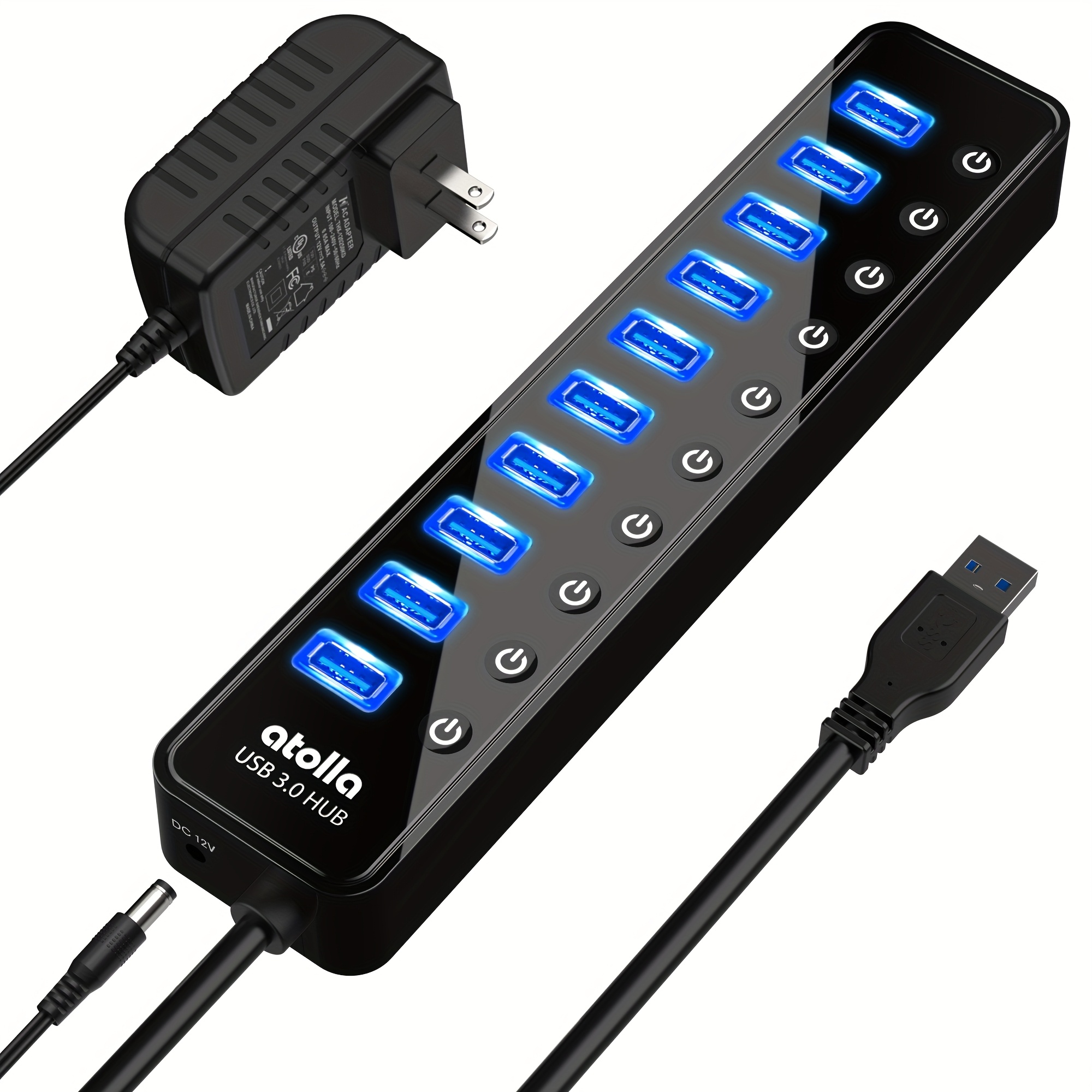 item picture usb 3 0 hub 10 port usb data hub splitter with separate on off switch and power adapter usb extender for mouse keyboard hard drive or more usb devices