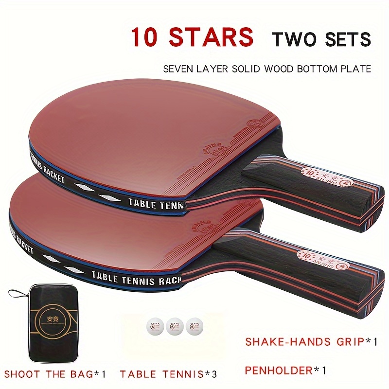   table tennis racket set professional competition adult racket genuine double single racket one long handle horizontal racket short handle straight racket three ball set details 2