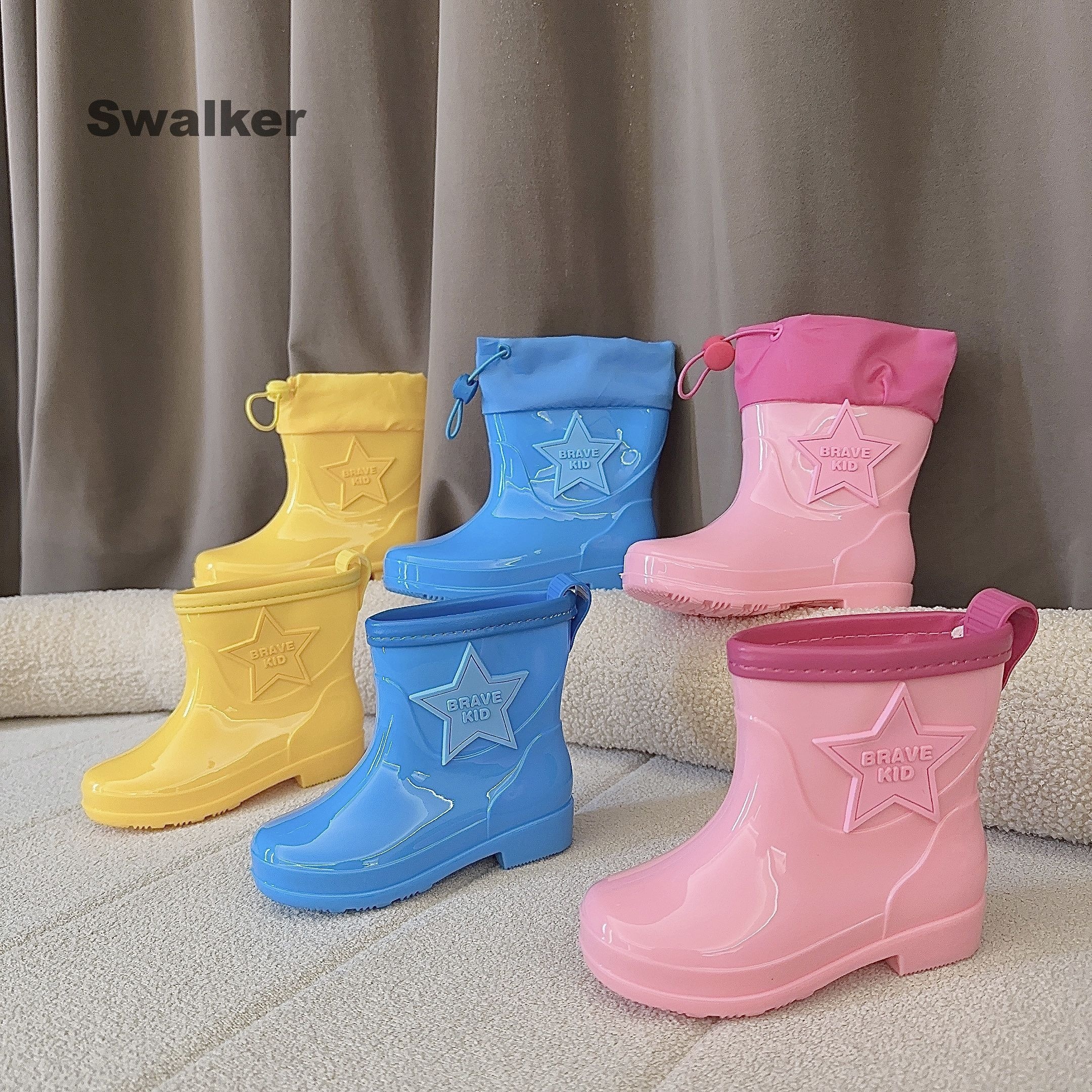 swalker cute star solid color slip on rain boots for girls waterproof non slip rain boots for outdoor travel all seasons