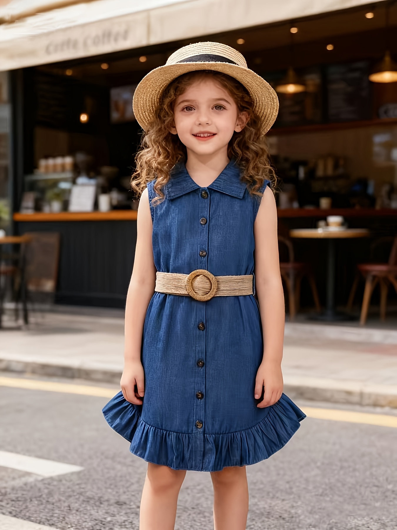 Girls' Casual Korean-Style * Denim Dress