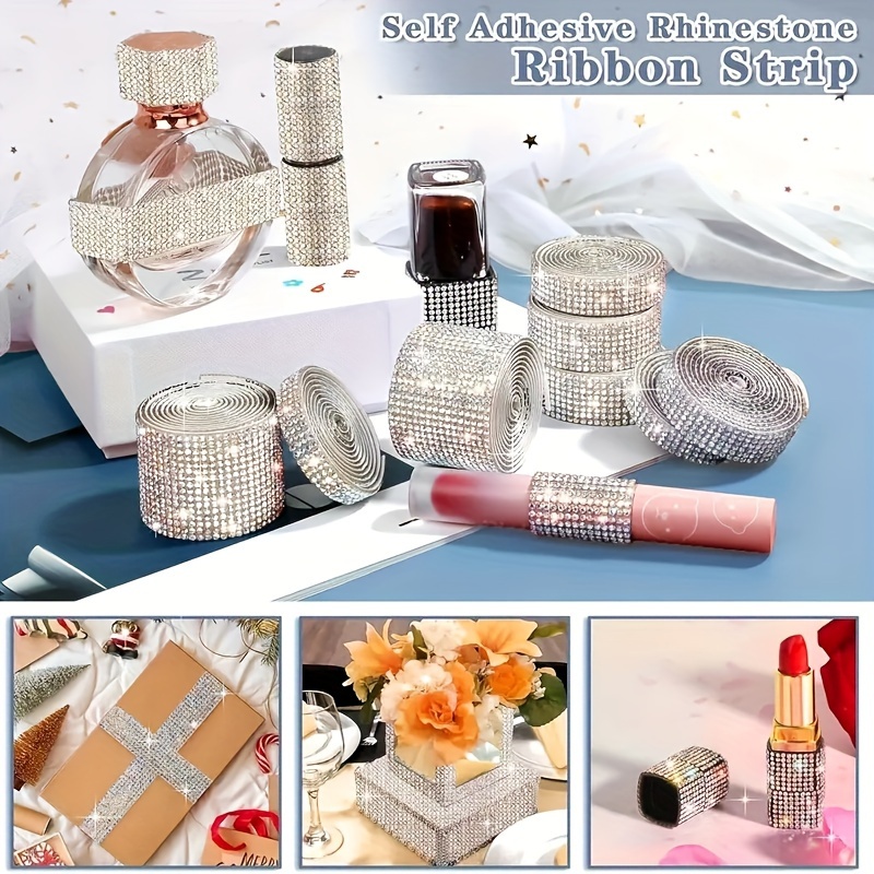 self adhesive crystal rhinestone ribbon bling sparkle trim wrap for diy crafts wedding home decorations vase cosmetics accessories details 7