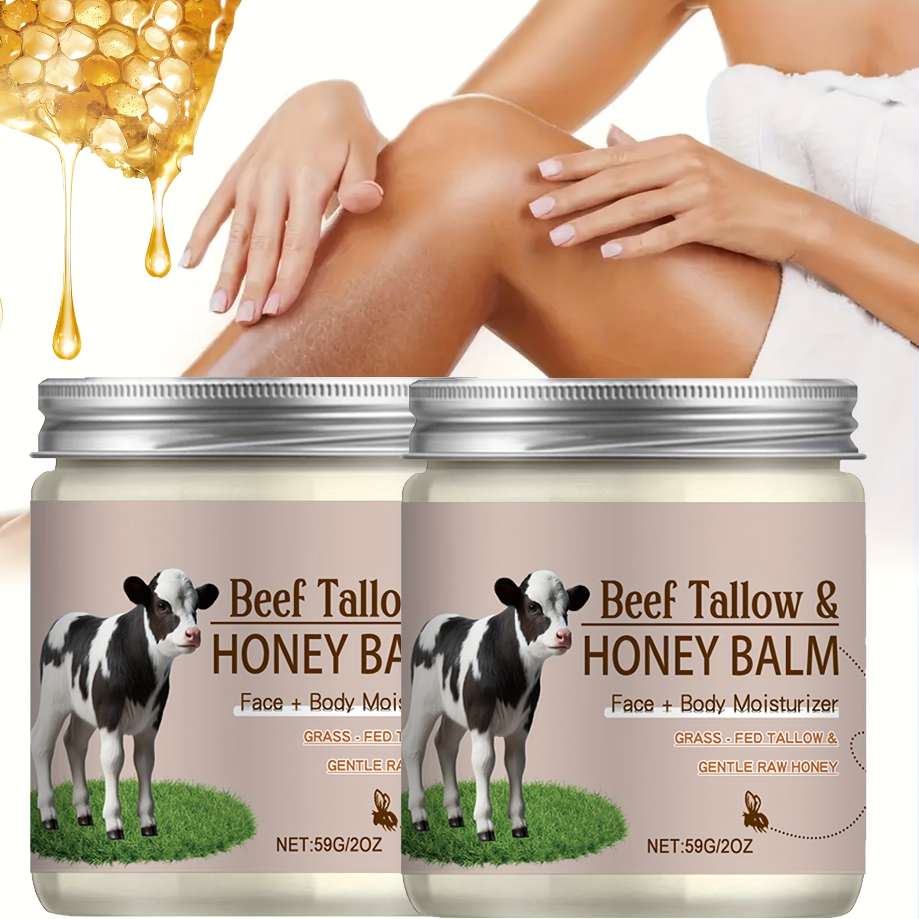 TEMU 2pcs Beef And Honey Balm- Beef &honey&glycerin Moisturizer, Honey Balm Deep Moisturizing, Suitable For Dry, Beef Honey Balm Non-greasy, Quickly