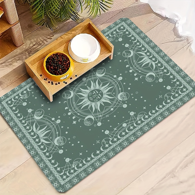 TEMU 1pc Pet Feeding Mat - Clean Dark Green Moon Design, Mud Material Is Easy To Clean, As A Multi-functional Pet Accessory Suitable For , Suitable