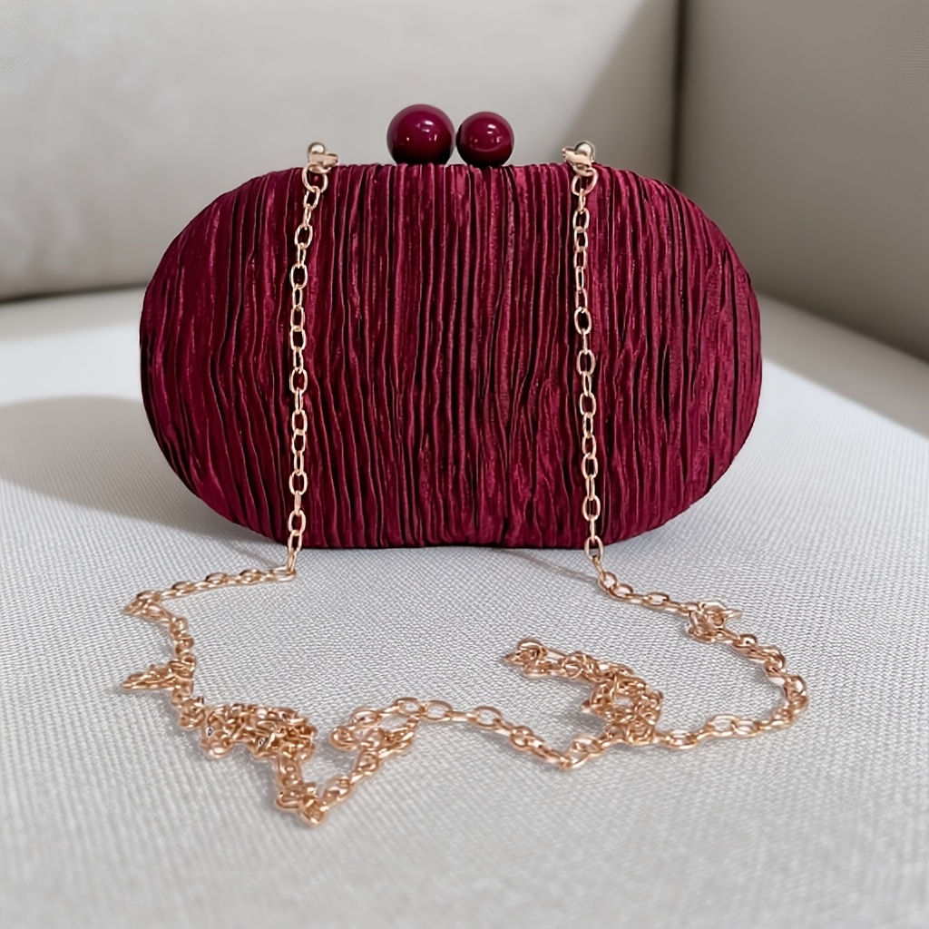 TEMU Bolso de de Lujo de Satén Fruncido, de Noche Rígida Color con Cadena Dorada Extraíble, para Damas de Honor Formales