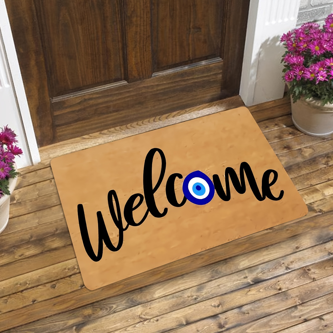 

1pc Evil Eye Welcome Door Mat - Machine Washable, Rectangular, Anti-soil, Low Pile, Polyester, Machine Made Entrance Rug For Indoor/outdoor Use, 1cm , 800gsm