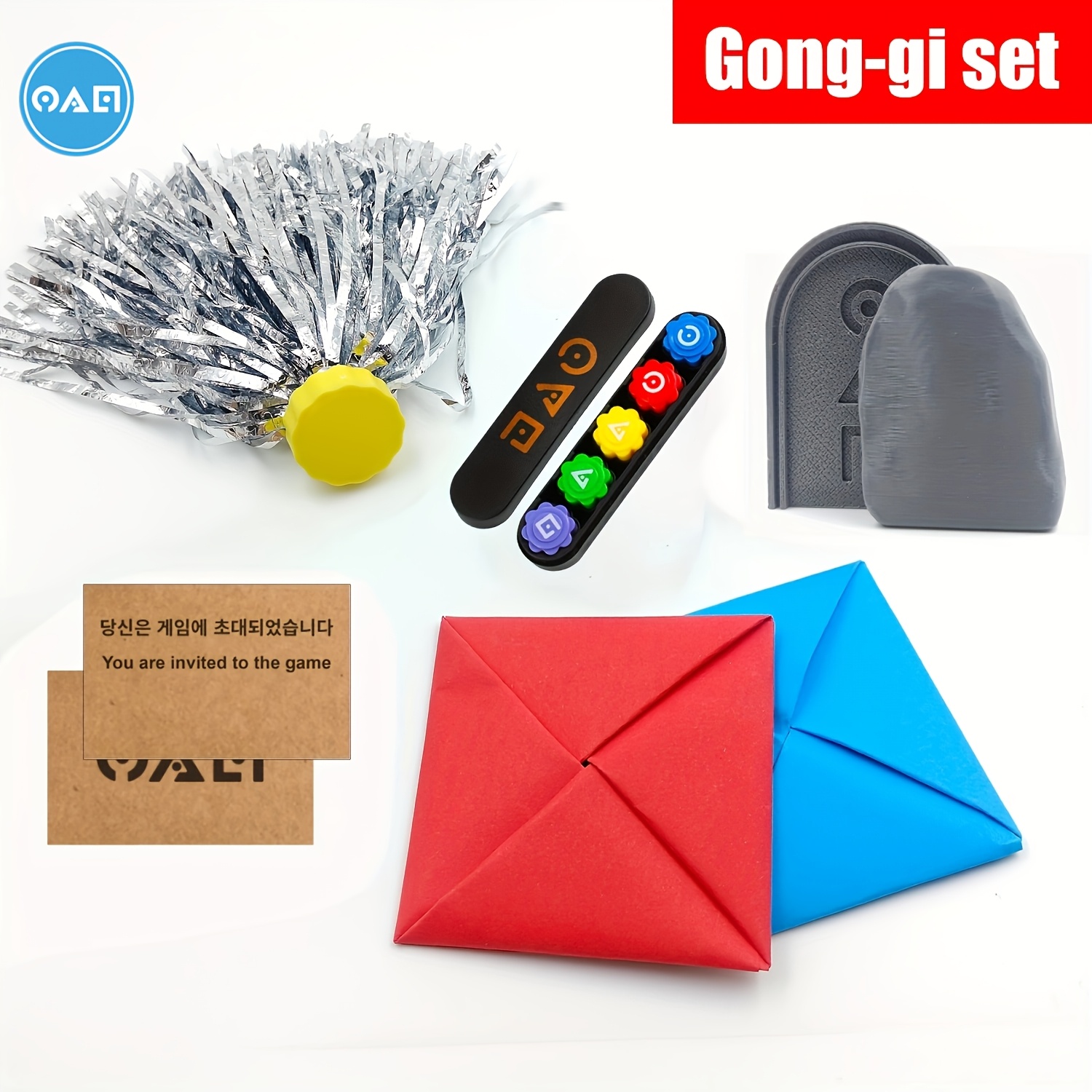 Image of Retro Korean Traditional Game -gi Set, Challenge Kit With Jack Stones, Jegi Chagi, Ddakji Cards, Biseokchigi Stone Game & Invite Cards, Family Holiday Gathering Interactive Toy For Collection