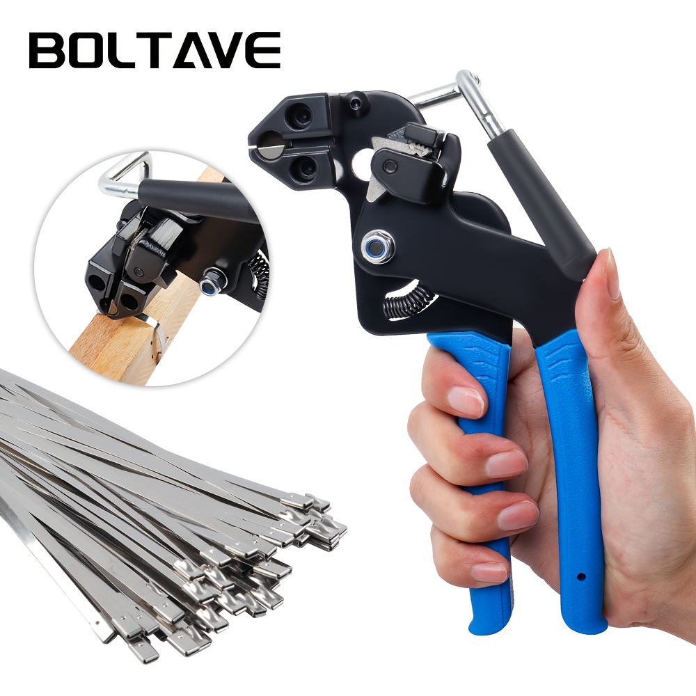 metal cable tie plier and 100  tie set stainless steel cable tie gun kit for fastening and cutting up to 12mm width metal zip ties ideal for tightening and cutting cable ties