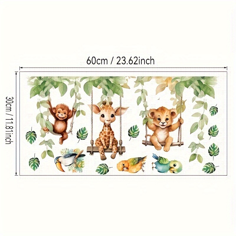Fun Animal Bird Wall Stickers For Living Room Decor, Diy Monkey Giraffe Lion Mural Art Pvc Poster Home Decals
