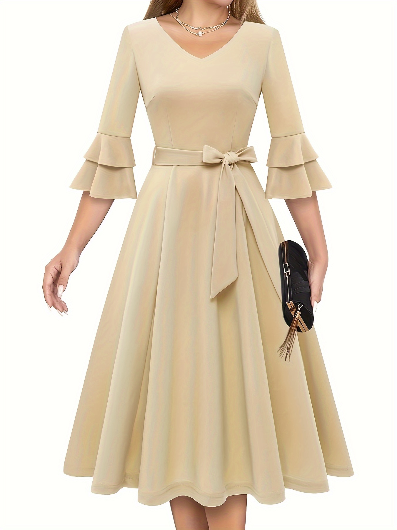 womens elegant v neck flared sleeve retro party dress
