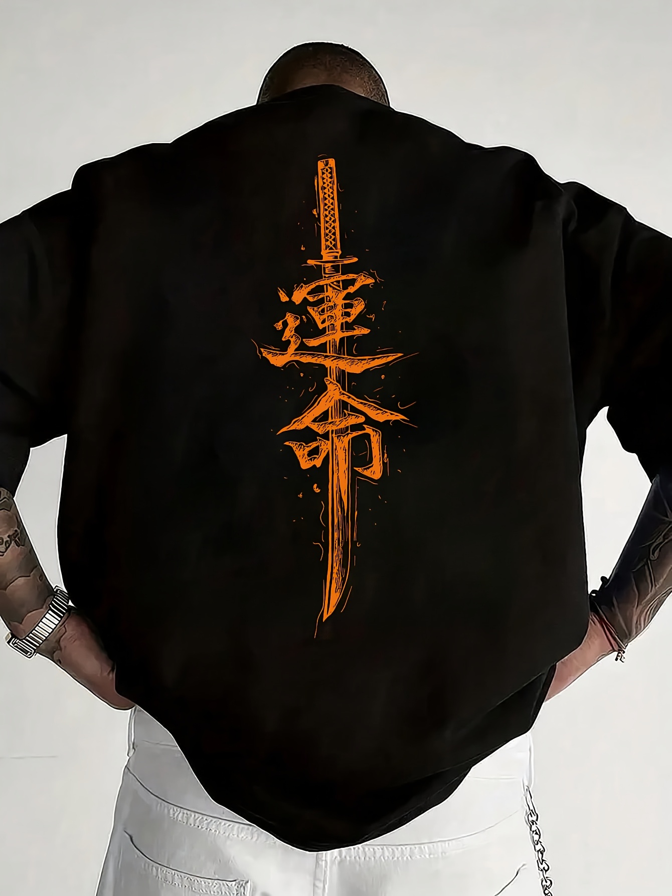 Men'S Japanese Samurai Sword Graphic T-Shirt - Casual Loose Fit Crew Neck, Short Sleeve Tee with Red Stylized Japanese Katanas Design, Breathable Polyester for Spring & Summer Outdoor Wear
