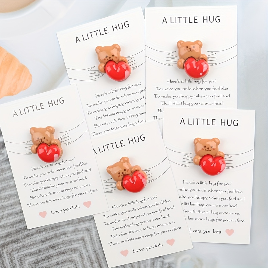 

Set Of 5 Bear Pocket Hug Cards, Featuring Resin Heart And Stars - -themed Cards For Pocket Invitations, Encouragement, , And Greetings, Suitable For Christmas And Valentine's Gifts.