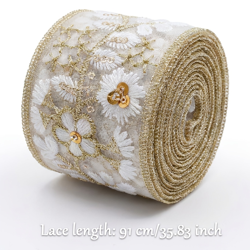 TEMU Rete di pizzo con paillettes, filo color retr簷, delicata, 91 cm di lunghezza, fascia in tulle ricamata, da sposa, per abiti, fascia per capelli,