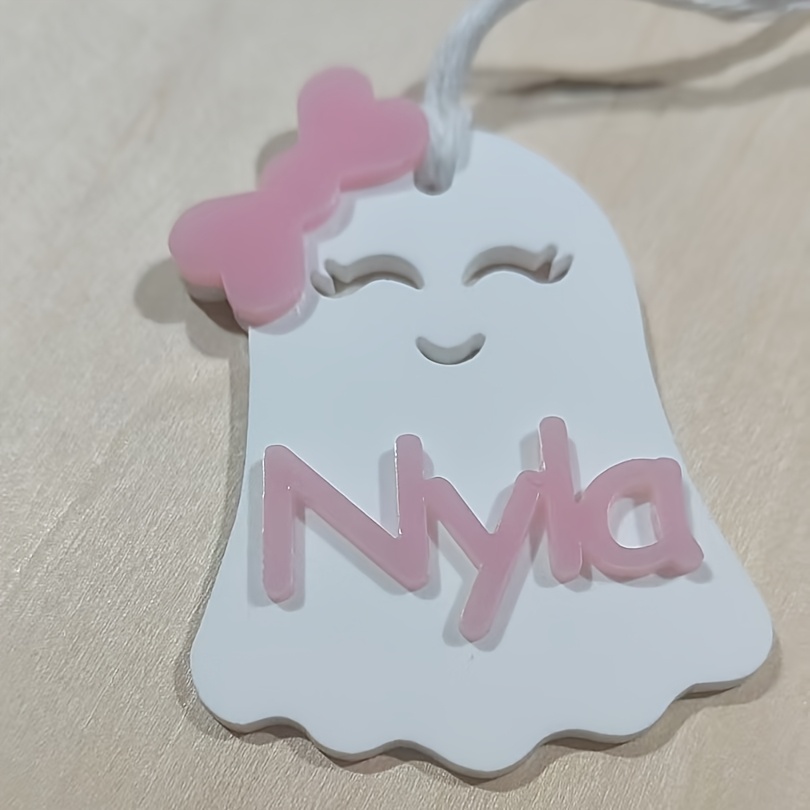 TEMU Premium Halloween Ghost Custom Name Acrylic Ornament, 3d Double Layer Personalized Letter Pendant With Bow, Holiday Gift Bag Hanging Decor