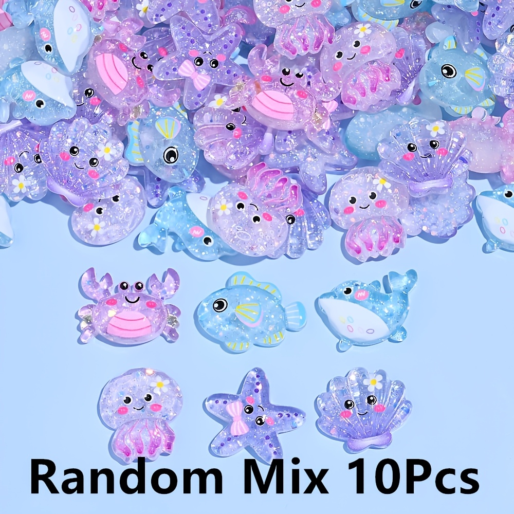 TEMU 10pcs 19-24mm Random Mixed Color Resin Glitter Powder Patch Beads For Home Office Wedding Scrapbooks And Jewelry Craft Additions Beads And Bead