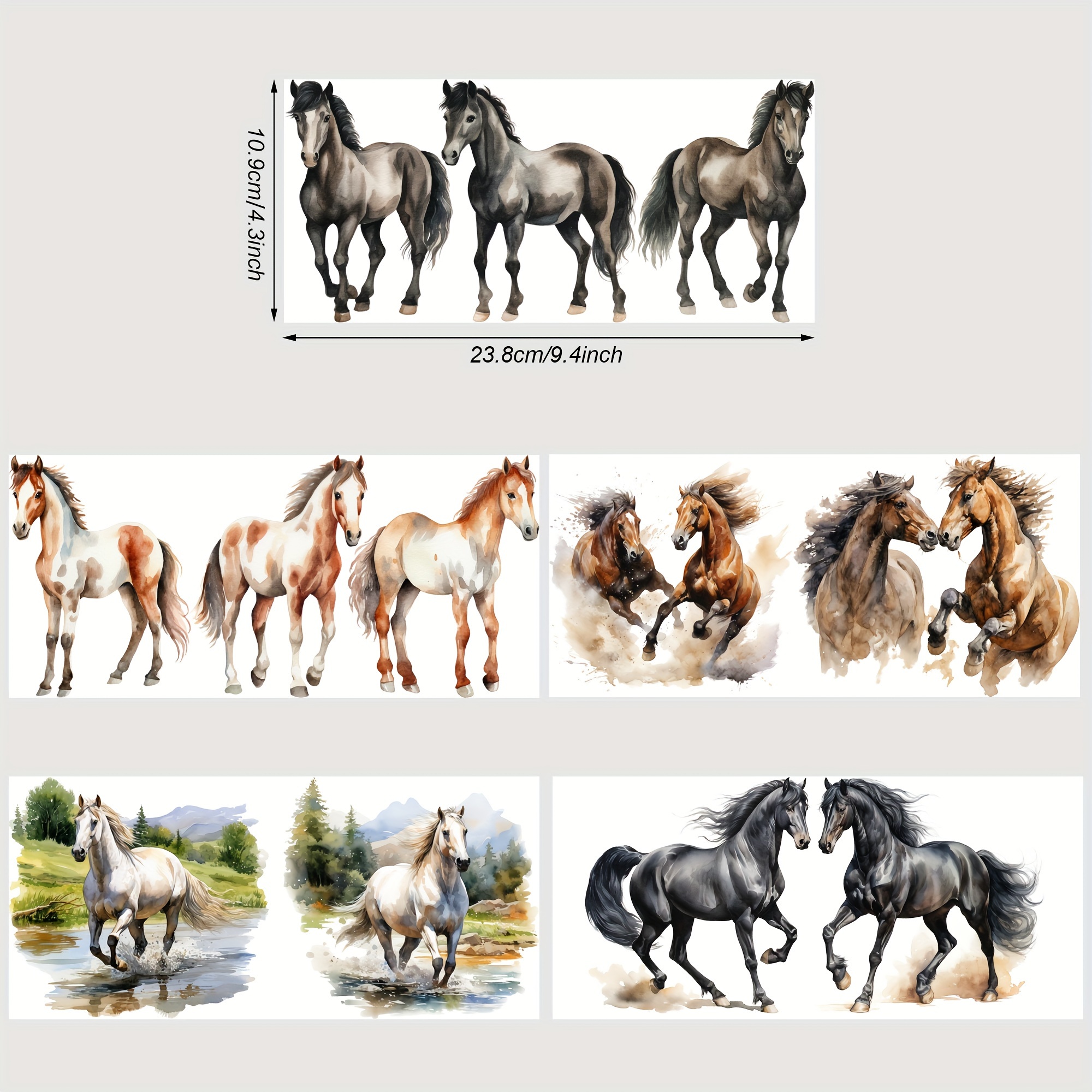 Image of 5 Sheets Horse Uv Dtf Transfer Sticker Glass Cups Diy Wrap Transfer Sticker Glass Cup Sticker Bottle Sticker Adhesive Sticker-high Quality