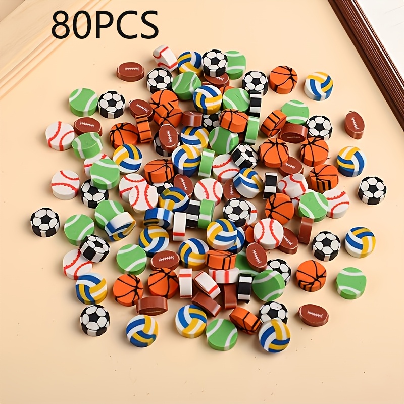 80pcs Mini Ball Erasers, Football Baseball Soccer Ball Eraser