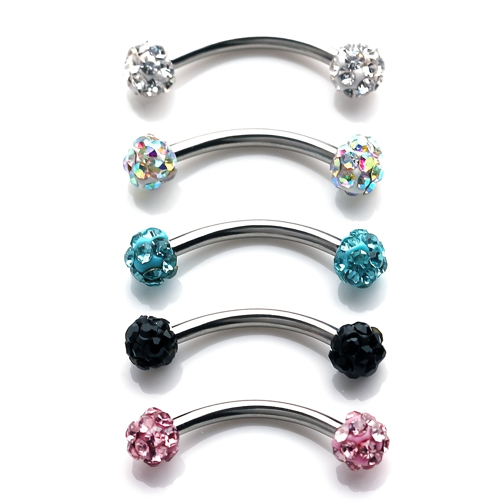 TEMU 5 piezas de joyería de piercing corporal con pendientes de uñas para cejas con de diamantes de incrustados en acero inoxidable de moda