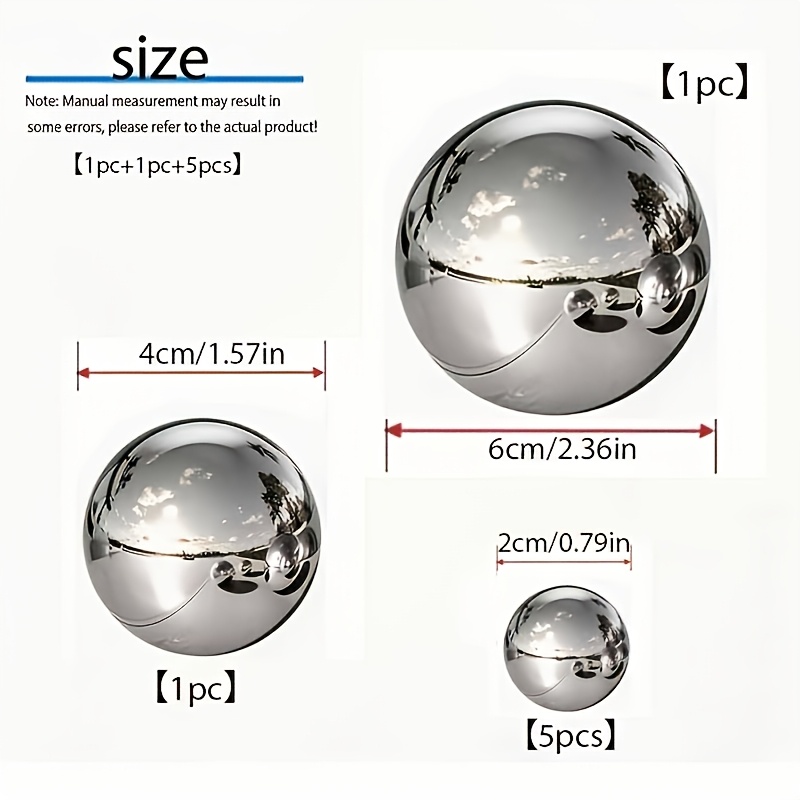 E-shop 7-teiliges Größen-Kombinationsset: 1 große + 1 mittlere + 5 kleine spiegelreflektierende Kugeln aus Edelstahl, hohle Dekokugeln, Hochzeits-,