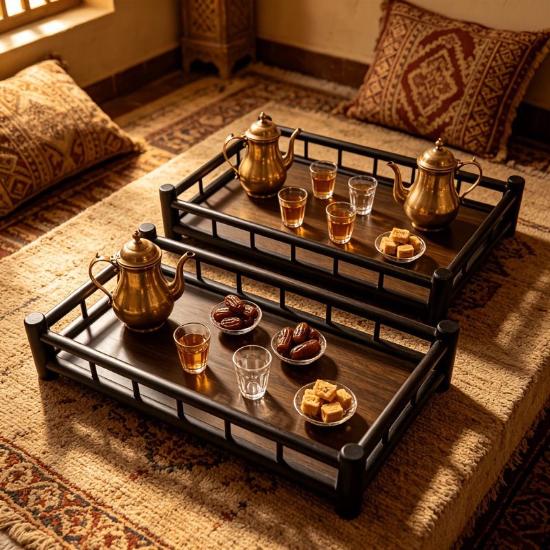Vintage Guardrail Wooden Serving Tray, Commercial Display Platter for Western Restaurant, Storage Tray for Home Afternoon Tea, Non-Food Contact