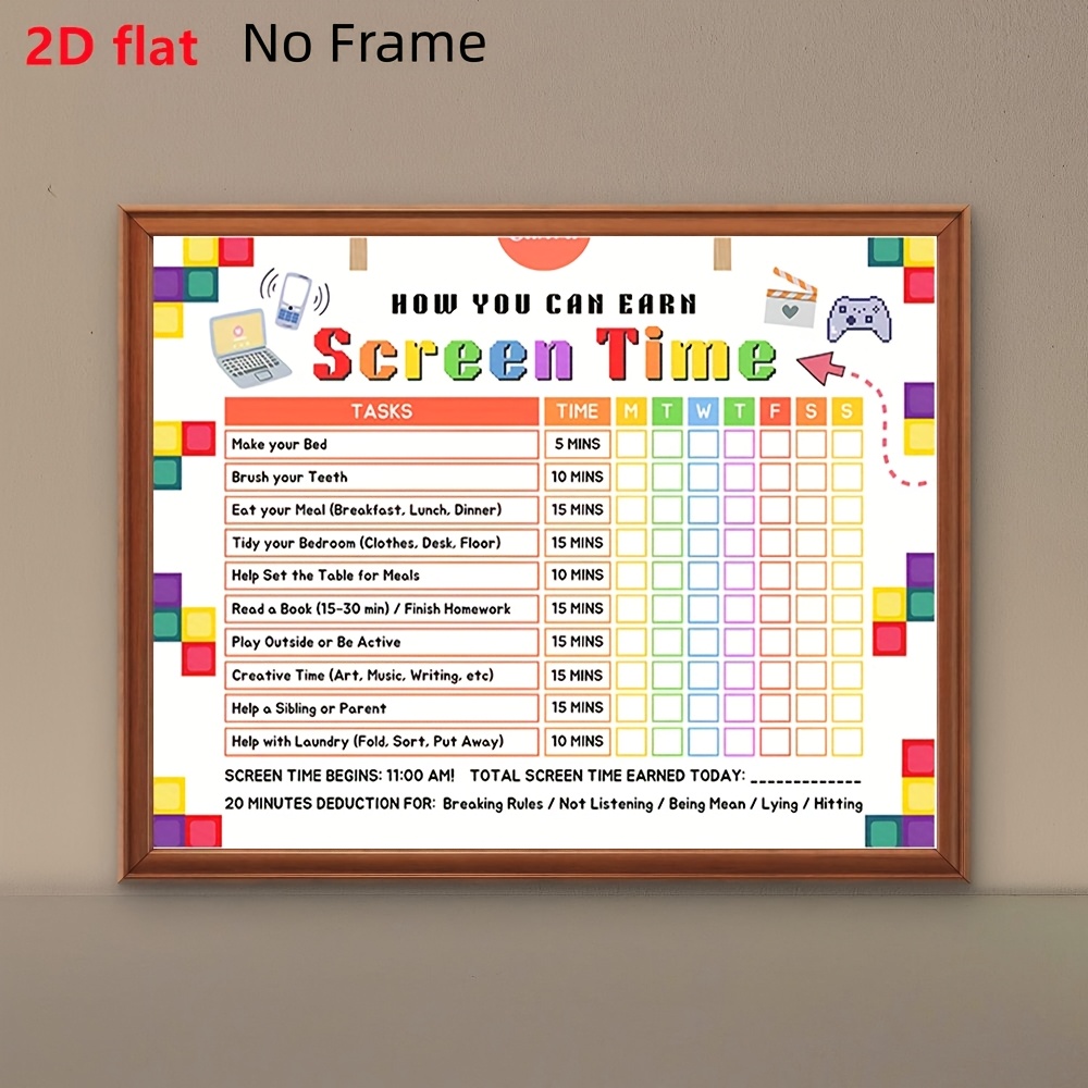 TEMU [print Painting] 2d Flat 1pc Frameless Retro Chart - Daily Routine Schedule Poster With Reward System, Educational Checklist - Minimalist Modern