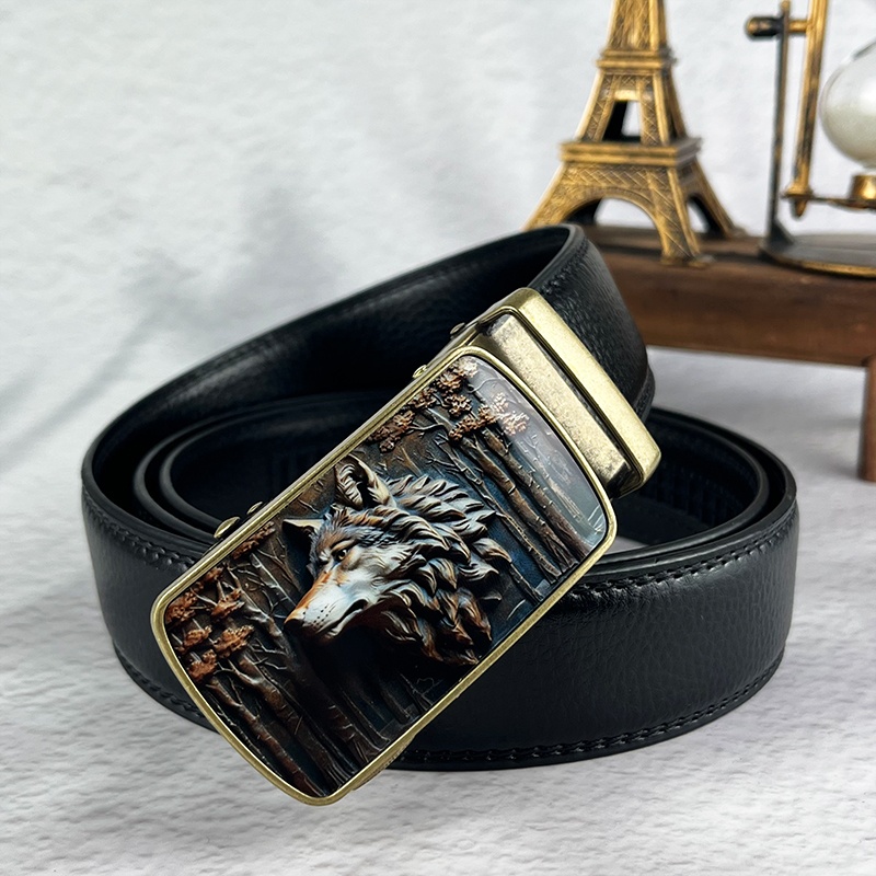 TEMU -dimensional Retro Wolf Pattern Alloy Automatic , Featuring A Vintage , Suitable For Everyday Commuting. This 3.5cm Wide Unisex Party Belt Is