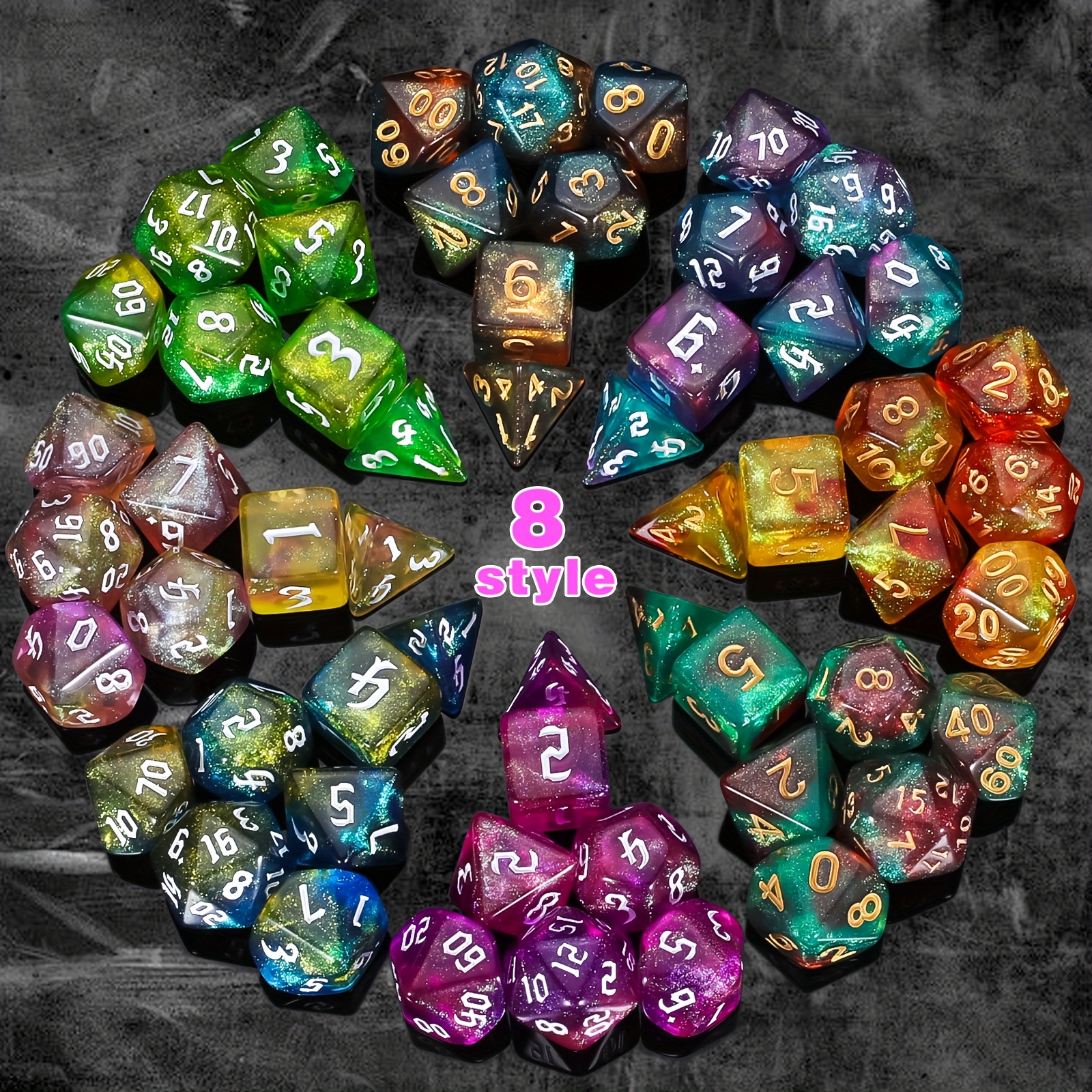 TEMU 56pcs Super Glitter , Aurora Glitter Polyhedral Dice Featuring Large , Comes With A Velvet Pouch For Rpg, Mtg, Tabletop Parties, Perfect Unique