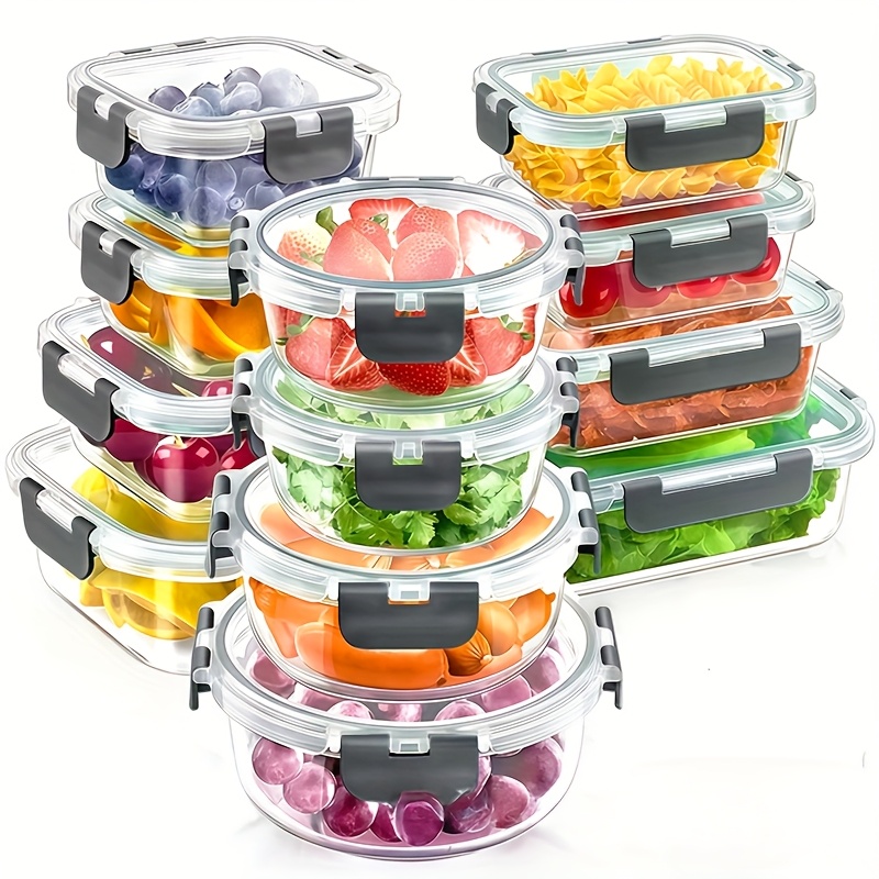 24pcs 12 lids 12 containers glass food storage containers with lids ideal for meal   storage lunch use leak proof sealed glass lunch box suitable for microwave oven fridge and dishwasher local warehouse Product details 6