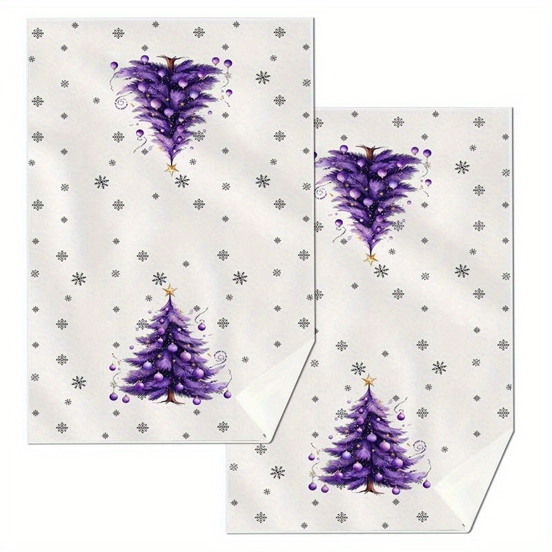 TEMU Ensemble de 2 torchons de cuisine sur le thème de Noël avec un motif d'arbres de Noël et de de neige, parfaits pour sécher la vaisselle ou comme