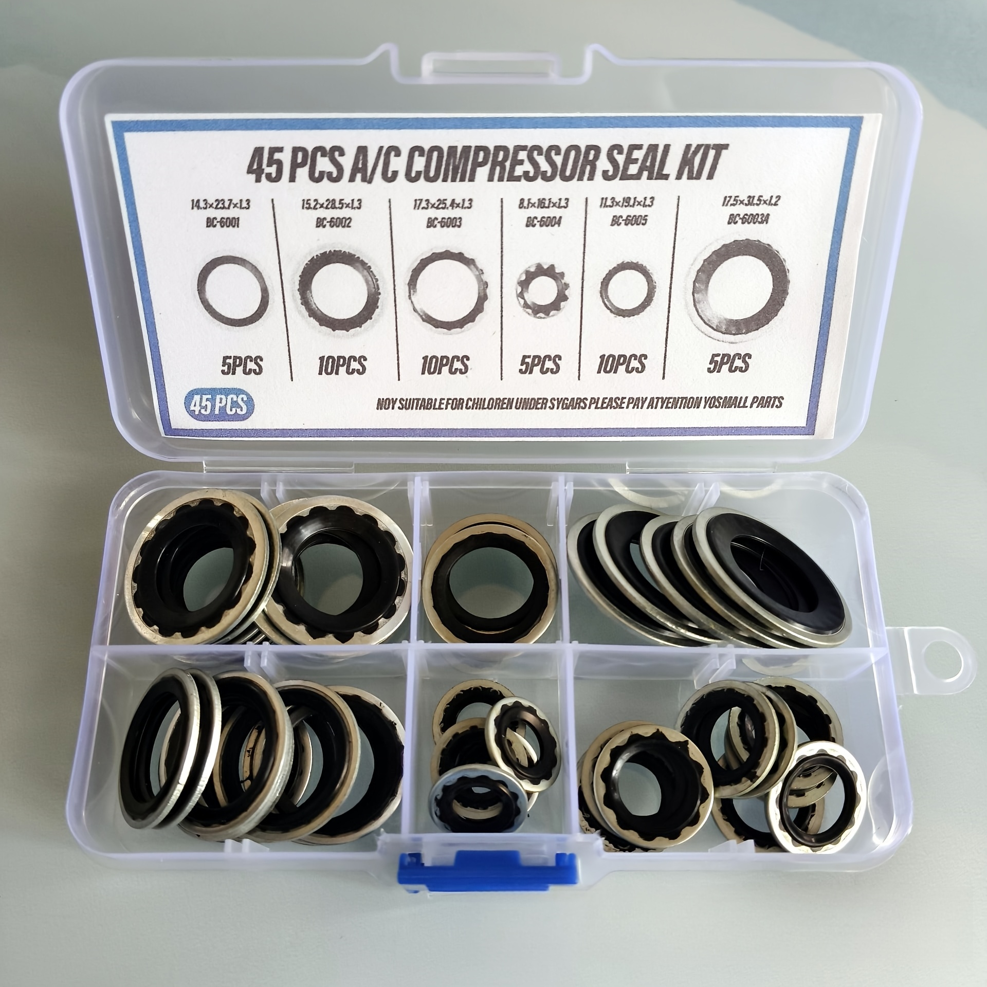 TEMU 45pcs Air Conditioning Compressor Seal Kit With Rubber Gaskets, High-temperature Repair Washers, And Automotive A/ Cooling Pump Seal Rings