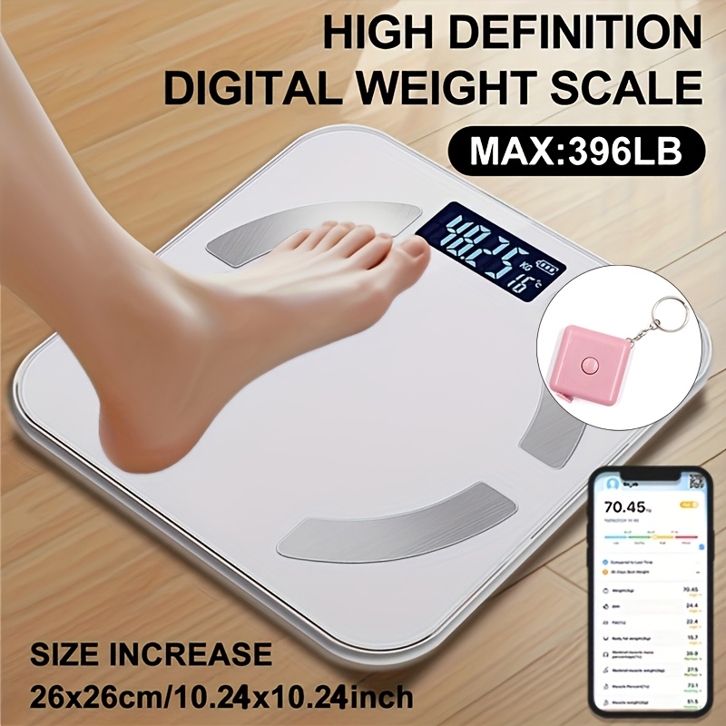 Image of [180kg/396lb Capacity] Smart Bluetooth Bathroom Body Scale + Measuring Tape Set(2-pack) - Digital Weight Scale With , Track Weight Trends, , 3 Units (kg/lb/st)