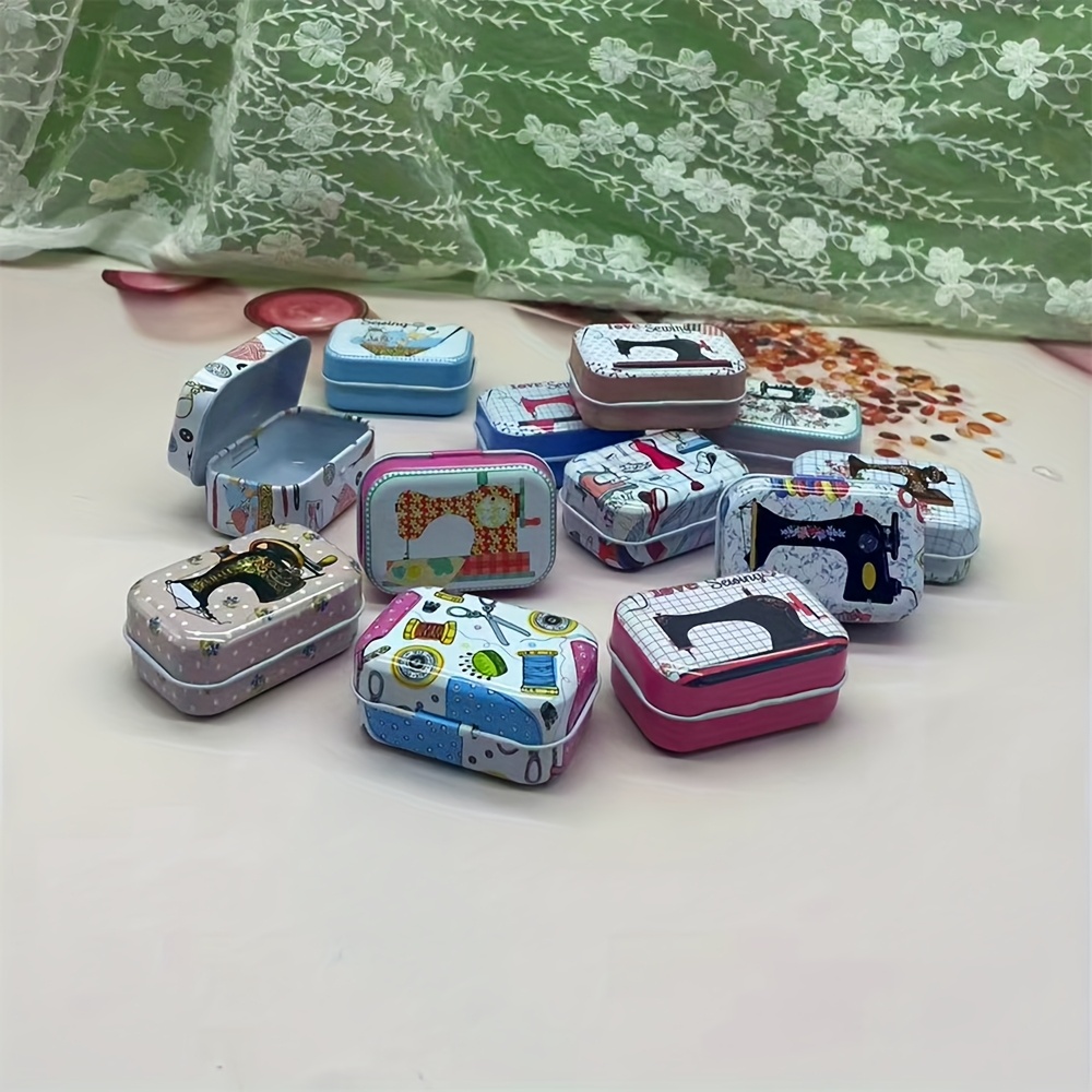 item picture 12pcs vintage sewing themed metal mini storage boxes with snap closure retro craft organizer for buttons threads beads sewing accessories multi purpose decorative containers sewing supplies accessories sewingthemed design intricate designs