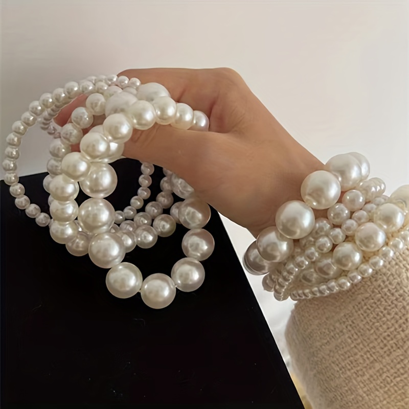 5pcs Acrylic Pearl Bracelet Set Vintage Beaded Stacking Jewelry