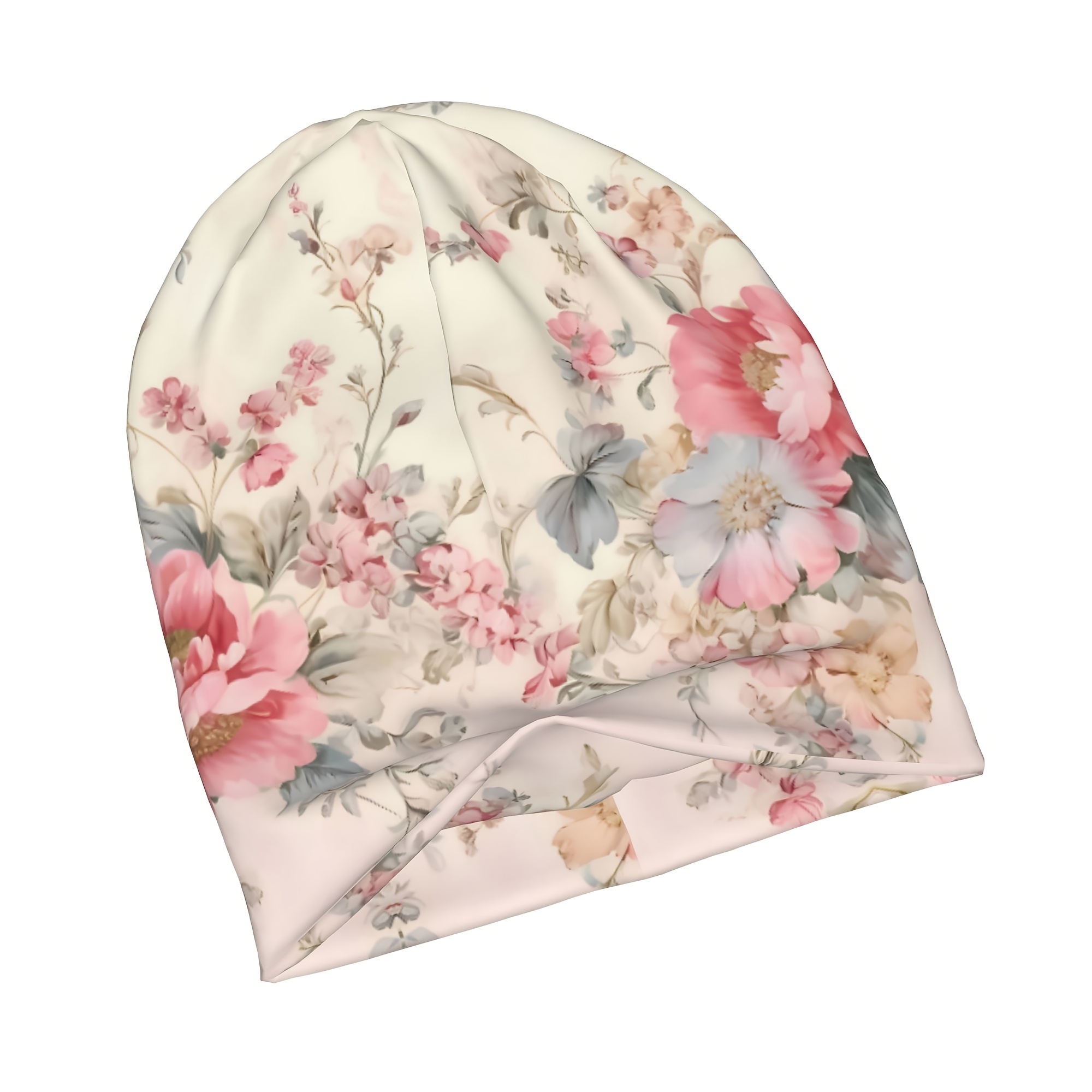TEMU Vintage Peony Floral Beanie Hat - Skull With Elastic Breathable, Suitable For Valentine' Day Gifts, Pattern, Hand Washable Warm For Weather &