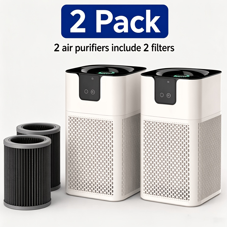 TEMU 2pcs Smart Hepa With 2 Filters, 4-stage Adjustable Settings, , High- Filtration, For Offices, Living Rooms, Bedrooms, Effectively Removes Odors,