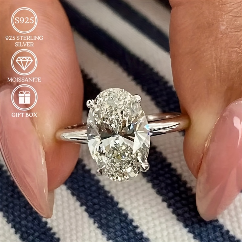 925 Silver Oval Moissanite Engagement Ring 1.3 Carat