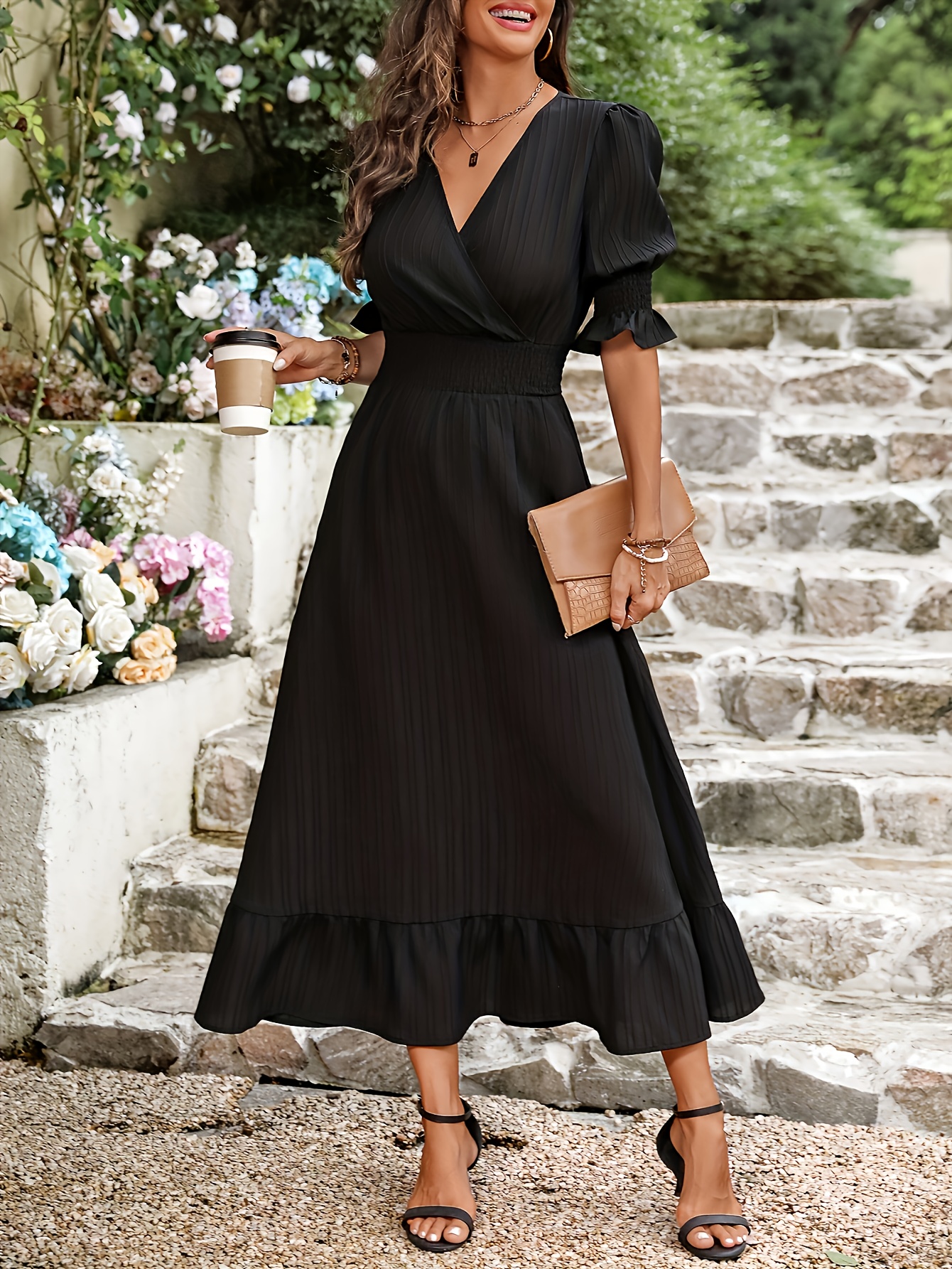 deep v neck peplum dress elegant black deep v neck peplum maxi dress ruched detail