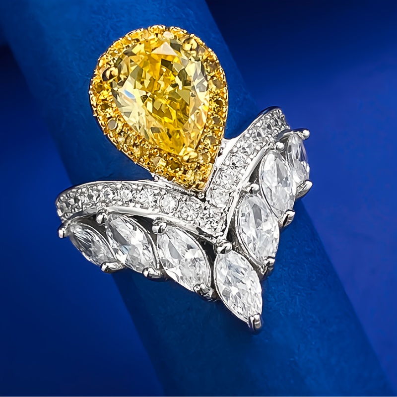 4ct Cubic Zirconia Decor S925 Silver Ring *-shaped Water Drop Ring