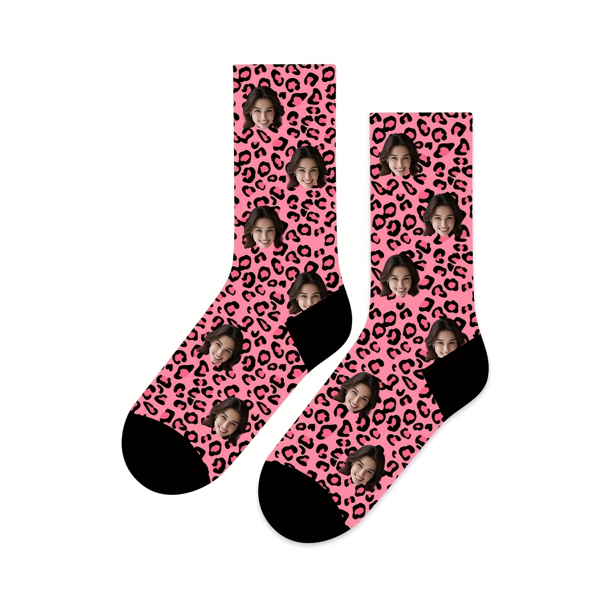 TEMU 1 Pair Of Unisex Socks, Customizable With Personalized Photos Heat Transfer And 360-degree Printing. Personalized Face Patterns, Couple's Style