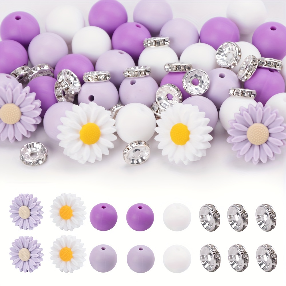 

79 Pcs Silicone Daisy Sunflower Beads Round Silicon Beads, For Jewelry Making, Diy Beading Key Bag Chain Bracelet Necklace Beaded Pen Decors Home Decoration Accessories