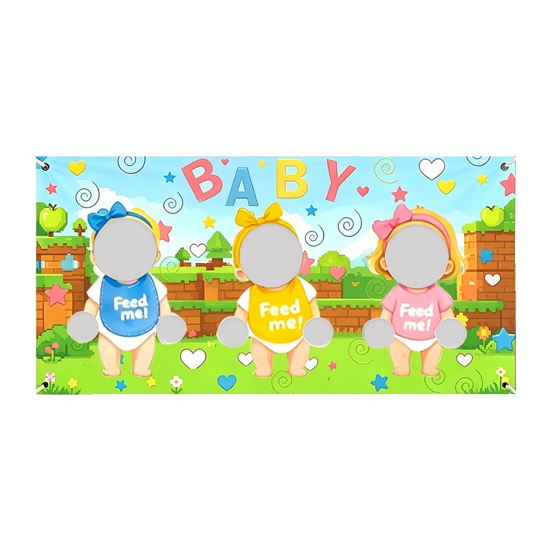 TEMU 1 Set: Children's Feeding Game, Fun Kids Party Game, Building Block Fun Blind Feeding Game Backdrop Banner, Children's Party Game, Gender Reveal