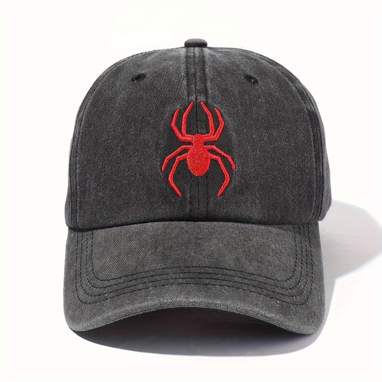 

1pc Vintage Washed Spider Embroidered Baseball Cap, Adjustable Casual Outdoor Vacation Peaked Hat, Unisex Cotton Comfort Fit Sport Cap Suitable For Halloween Party